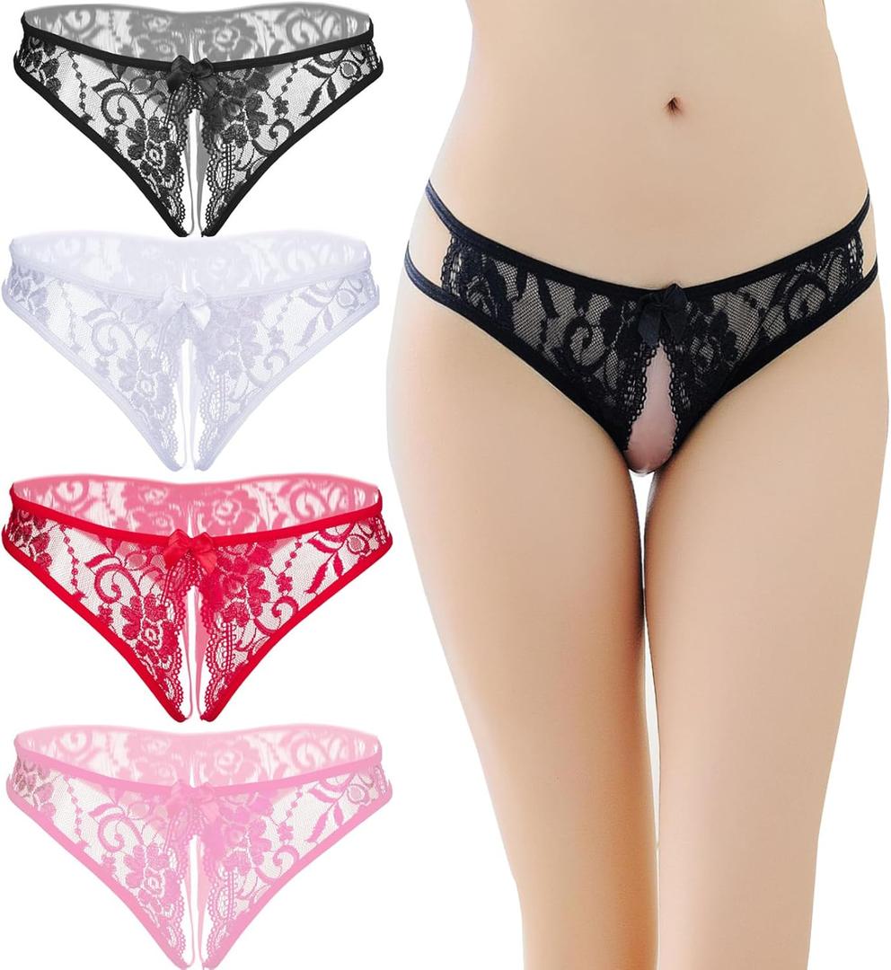 Sexy G StringThongs for Women Naughty Low Rise Panties Floral Lace Briefs Underwear (XL)