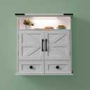 Bathroom Wall Cabinet, 23" x 25" Farmhouse Over The Toilet Storage with Motion LED Light & Safety Drawers, Wooden Medicine Cabinet, Water-Resistant White Organizer (9" Depth)