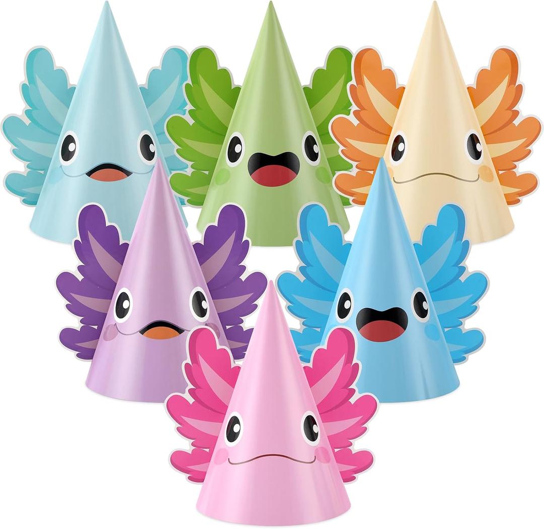 Justforjoyful 24 Pcs Axolotl Party Hats Colorful Axolotl Birthday Supplies for DlY Reptile Animals Headbands Cute Animals Paper Party Crowns for Kids Boys Girls Baby Shower Birthday Decoration Favors