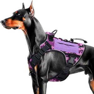 Heavy-Duty Tactical Dog Harness for Large Dogs, No Pull Adjustable Reflective Pet Vest with Molle System, K9 Military-Grade Control for Service Training, Outdoor & 10+ Breeds, Purple Camo, Large (L: Neck: 19-25'', Chest: 27-35'')