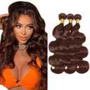 28 30 32 Inch Brown Bundles Human Hair Color 4 Body Wave Bundles Niegmeag Virgin Soft and Silky Remy Hair Extensions Double Weft Chocolate Brown Body Wave Bundle Hair Weave 150g