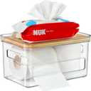 Toilet Paper Holder Stackable Toilet Tissue Storage with Bamboo Lid, Acrylic Clear Trash Bag Holder Dispenser for Counter Organization