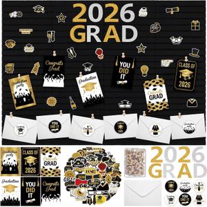Nuanchu Graduation Bulletin Boards Decorations Set, DIY Poster Photo Board Kit with Black Felt Panels, 2026 Graduation Cards & Envelopes, Sticker Set, Push Pins, Cardstock Decor for Party Classroom