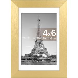 upsimples 4x6 Picture Frame, Display Pictures 3.5x5 with Mat or 4 x 6 Without, Wall Hanging Photo Frames, Gold, 2 pack