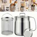 68oz 304 Stainless Steel Deep Fryer Pot with Basket & Strainer, Large Capacity Bacon Grease Container for Kitchen,Frying, Cooking, Camping,Oil Filter Container - Dishwasher Safe (68oz/2L/2.1Qt)