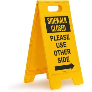 SmartSign 25 x 12 inch Sidewalk Closed - Please Use Other Side with Right Arrow Two-Sided Folding Floor Sign, Plastic, Black and Yellow
