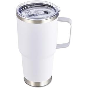 Cool Yoleb 30 oz Tumbler with Handle and Lid, Stainless Steel Tumblers Double Wall Vacuum Insulated Travel Mug Leak Proof Cup Keep Drinks Cold and Hot White, 1 Pack