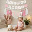 Baby First Birthday Party Decorations First Highchair Banner For Baby Boys Blue High Chair Banner Crown Cake Topper Baby Photo Banner 1st Birthday Photo Backdrop (1/2 Pink)