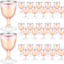 Thenshop 50 Pack 5 oz Plastic Champagne Flutes Clear Disposable Wine Glasses Cups with Stem Reusable Goblets Shatterproof Cocktail Cups for Mother's Day Wedding Party Holiday Dessert(Rose Gold Rim)