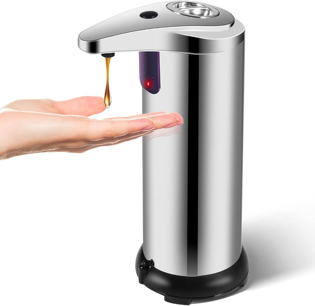 Automatic Soap Dispenser, Stainless Steel Dish Soap Dispenser with Infrared Sensor and Waterproof Base, 3 Levels Adjustable, Touchless Sensor Liquid Soap Pump Dispenser, Liquid Dispenser for Bathroom