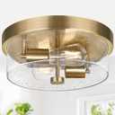 Flush Mount Ceiling Light Fixtures, 2-Light Brass Ceiling Mount for Farmhouse with Seeded Glass Lampshade, Industrial Hall Flush Mount Light Fixture for Hallway, Kitchen, Entryway, Bedroom and Foyer