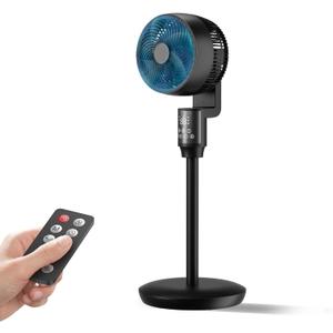 Abolee Pedestal Fan for Bedroom, 100ft Air Circulator Quiet Standing Fan, DC Motor, 4 Speeds & 4Modes, 24H Timer, 70+90Oscillation,Remote Control,Floor Fan for Bedroom Living Room Kitchen, Black