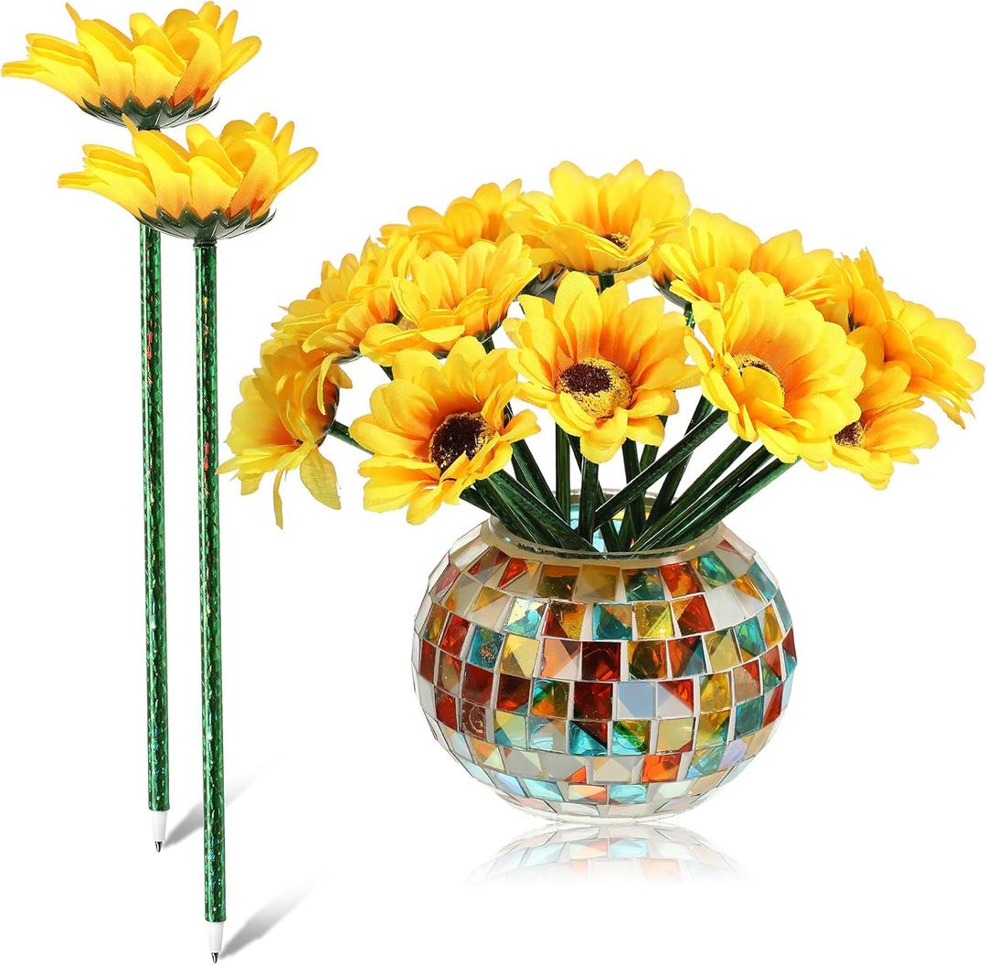 Chinco 16 Pcs Sunflower Pens Artificial Flowers Ballpoint Pens Creative Sunflower Gel Ink Pen 0.7mm Flower Writing Pen for Office Home Present Party Favor Decor