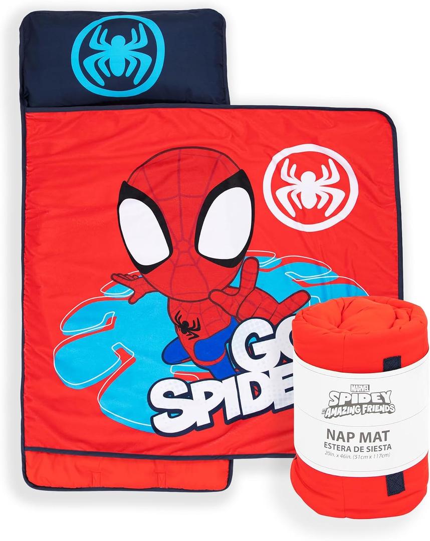 Jay Franco Kids Nap Mat with Embedded Pillow & Blanket – Soft 46"x20" Microfiber Sleeping Bag with Name Tag & Handle