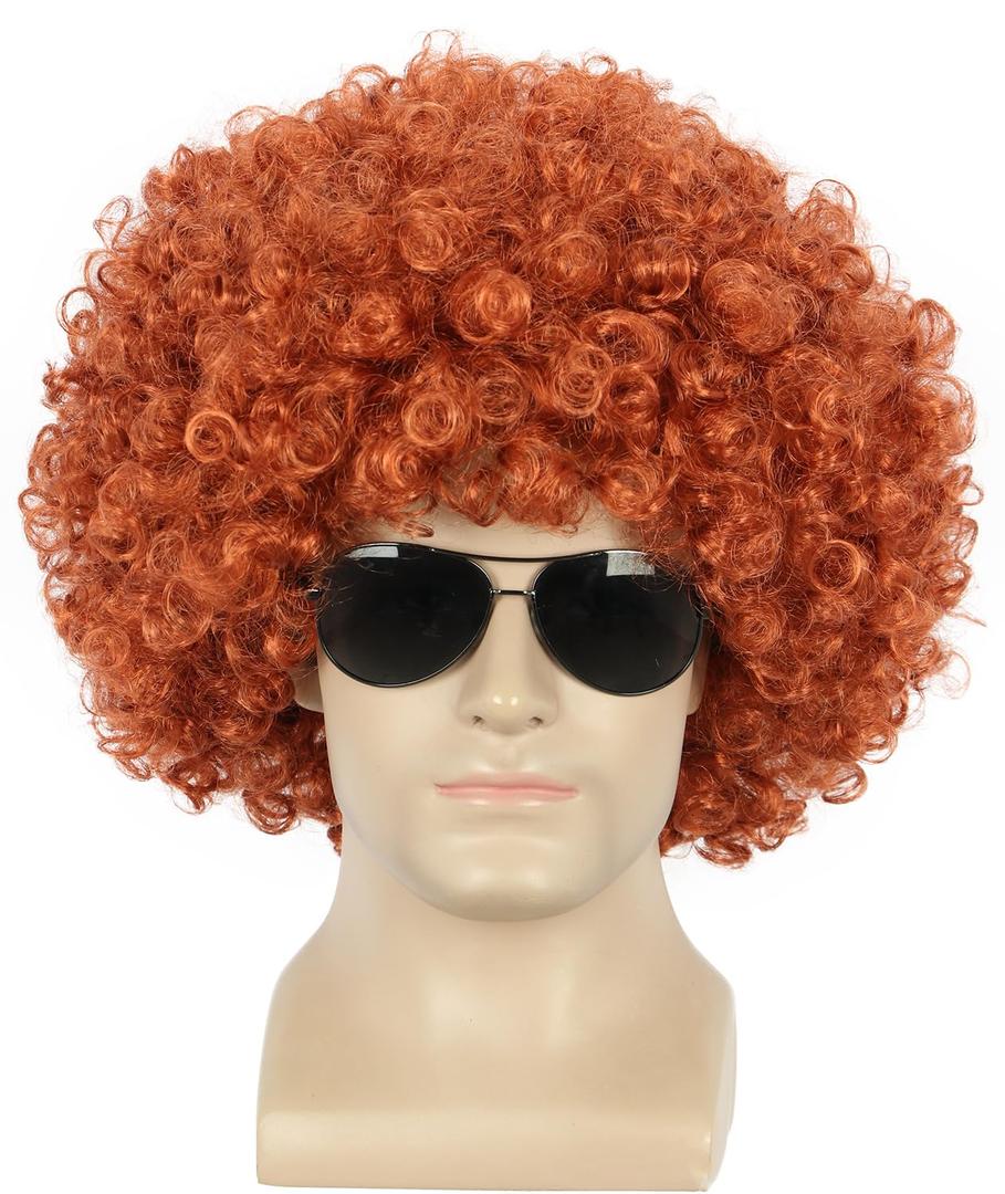 yuehong Adult Short Orange Curly Fluffy Afro Wig 70s 80s Disco Costume Hair Heat Resistant Synthetic Fibers Durable Breathable Wig for UnisexOrange