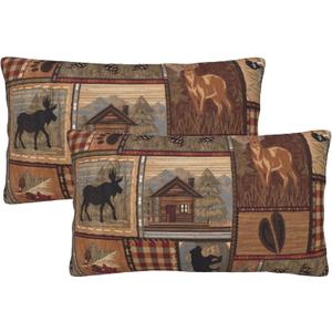 Set of 2 Rectangle 12x20 inch Retro Brown Throw Pillowcovers Rustic Lodge Bear Moose Decorative Throw Pillowcase for Home Sofa Soft Velvet Cushion Cases (30x50 cm) House Cabin Deer