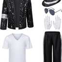 Dance Star Kids Costume for Boys 80s 90s Pop Stage Cosplay Party Halloween Role Play Black 8-10 Years