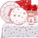 Christmas Party Supplies, Merry Christmas Plates and Napkins, Christmas Disposable Plates, 12oz Cups, Napkins and Forks for Birthday, Baby Shower, Xmas, Christmas Themed Parties Serves 24