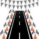 22 Pcs Race Car Party Decorations, Racetrack Floor Runner Traffic Cones with Hole on Top and Racing Flags Set with 9.8 ft Race Track Banner for Racing Car Party Supplies