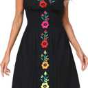 YZXDORWJ Women Mexican Embroidered Casual Dress Summer Ruffle V Neck Short Sleeves (Black, XL)