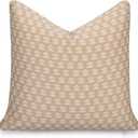 Crumbs Home Modern Farmhouse California Casual Indoor Outdoor Throw Pillow Cover, 22"x22" Water Repellent for Patio, Backyard, Couch, Poolside, Earth Tone Ivory Cream Tan Block Print Floral
