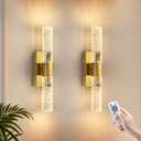 VOLISUN Battery Operated Wall Sconces Set of Two,Gold Sconces Wall Decor Set of 2,Wireless Wall Sconces with Remote,Rechargeable Wall Light for Living Room,Bedroom,Bathroom,Vanity (15.3 inch)