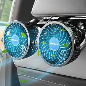 Poraxy Car Fan, Dual Head Car Fans for Backseat for Kids, Headrest 360 Degree Rotatable Back Seat Stepless Speed Vehicles Rear Seat 12V Cooling Air Fan for Sedan SUV RV Poraxy Car Fan, Dual Head Car Fans for Backseat for Kids, Headrest 360 Degree Rotatable Back Seat Stepless Speed Vehicles Rear Seat 12V Cooling Air Fan for Sedan SUV RV