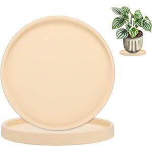 2-Pack Plant Saucers, 7.3 Inch ID Anti-Rot Root Ceramic Flower Pot Plant Saucers for Indoor/Outdoor, Round Flowerpot Drip Tray [7.9 Inch OD, Unglazed]