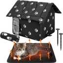 1 Set Outdoor Cat House Weatherproof Feral Pet Shelter for Winter Collapsible Stray Cats Shelter House with Cat Self Warming Pad Blanket Tent Stakes for Outdoor Indoor Pets (Small)