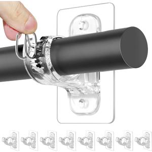 8 Pack No Drill Adhesive Curtain Rod Brackets, No Wall Damage Rod Holders, Sticky Curtain Rods Hooks, Nail-Free Adjustable Curtain Hanger for Wall, Dorm, Living Room, Bedroom, Bathroom, Kitchen Decor