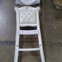 Benjara Jess 24 Inch Counter Chair Set of 2, Pearl Faux Leather, Button Tufted, White and Gold