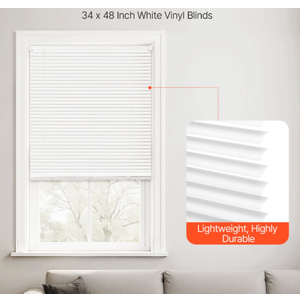 KFFKFF Cordless Mini Blinds, 34" W x 48" H, 1" Slats, Horizontal Light-Filtering Window Covering, Easy to Clean and Adjust, Ideal for Home Decor and Room Darkening, White