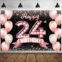 Happy 24th Birthday Rose Gold Banner Backdrop Cheers to 24 Years Old Confetti Balloons Theme Decor Decorations for Women 24 Years Old Pink Birthday Party Bday Supplies Background Favors Gift Glitter
