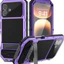 Lunivop Compatibility with iPhone 16 Plus Case 6.7'' 2024 Heavy Duty Protection with Built in Lens Screen Protector Rugged Stand 360 Full Body Military Grade Metal Bumper Phone Cases Men Purple