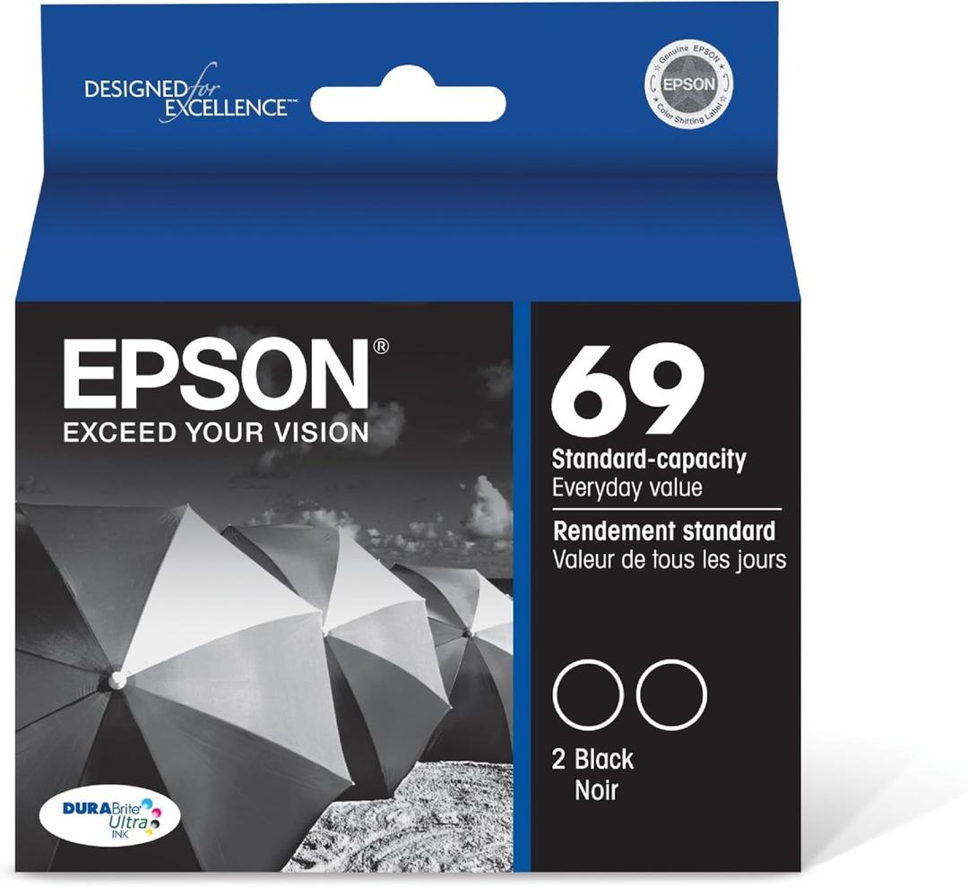 EPSON 69 DURABrite Ultra Ink Black For CX-6000, CX-7000F, CX-7400, CX-8400, CX-9400, CX-9475, NX-400, NX-415, NX-510, NX-515, WF-1100, WF-500, WF-600, WF-610, WF-615 and other select models