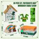 Thyle 10 Pcs St. Patrick's Day Table Sign Wooden Shamrock Lucky House Irish Lucky Block Book Stack Tiered Tray Table Centerpiece for Farmhouse Home Kitchen Party Decor(Let The Shenanigans Begin)