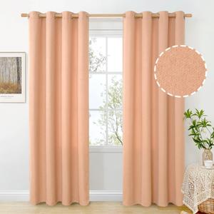 BGment Peach Linen Curtains 84 Inch Length for Living Room Window, Grommet Light Filtering Drapes Privacy Thick Coral Textured for Bedroom Farmhouse Country Decor, 2 Panels Set, Each 52 Inch Wide