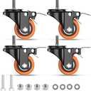 Stem Caster Wheels 2 Inch Heavy Duty Threaded Stem Casters UNC 3/8"-16 x 1 Swivel Casters Set of 4 with Safety Dual Locking Wheel for Furniture and Cart