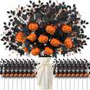 Giegxin 12 Pack 19.7 Inch Artificial Halloween Flower Decorations Halloween Pumpkin Berries Picks Pumpkin Stems with Black Maple Leaf Branches Vase Bouquet Flower Centerpieces for Table Home Decor