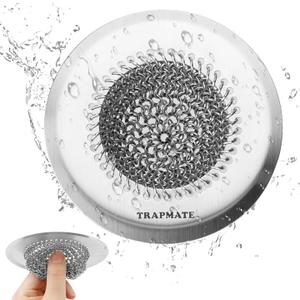 TRAPMATE Kitchen Sink Drain Strainer, Reversible Chain Mesh Sink Strainer, 304 Stainless Steel Anti-Clogging & Easy Clean Sink Strainer Basket, Fits US Standard Kitchen Sink Drains, Dishwasher Safe (Bright Silver)