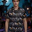 Hawaiian Shirt for Men Short Sleeve Button Down Shirt Men Casual Summer Tropical Beach Aloha Shirts Hawaii Party (Black, L)