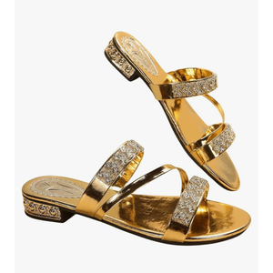 GORGLITTER Women's Gold Strappy Wedge Sandals 2025 Dressy Summer Sparkly Shoes, 38