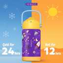 Kids Stainless Steel Insulated Water Bottle with Straw 12oz - Leak Proof Toddler Thermos Cup for School, BPA Free with Handle & Non-Slip Silicone Base, Dishwasher Safe, Cosmic Purple