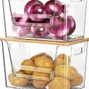 Delamu 2 Set Pantry Organizers and Storage, Trash Bag Holder Under Sink Organizer for 4-13 Gal Bags, Trash Bag Dispenser with Bamboo Top for Onion, Potato, Garlic, Clear (11-7/32"L*7" W*7-1/8"H)