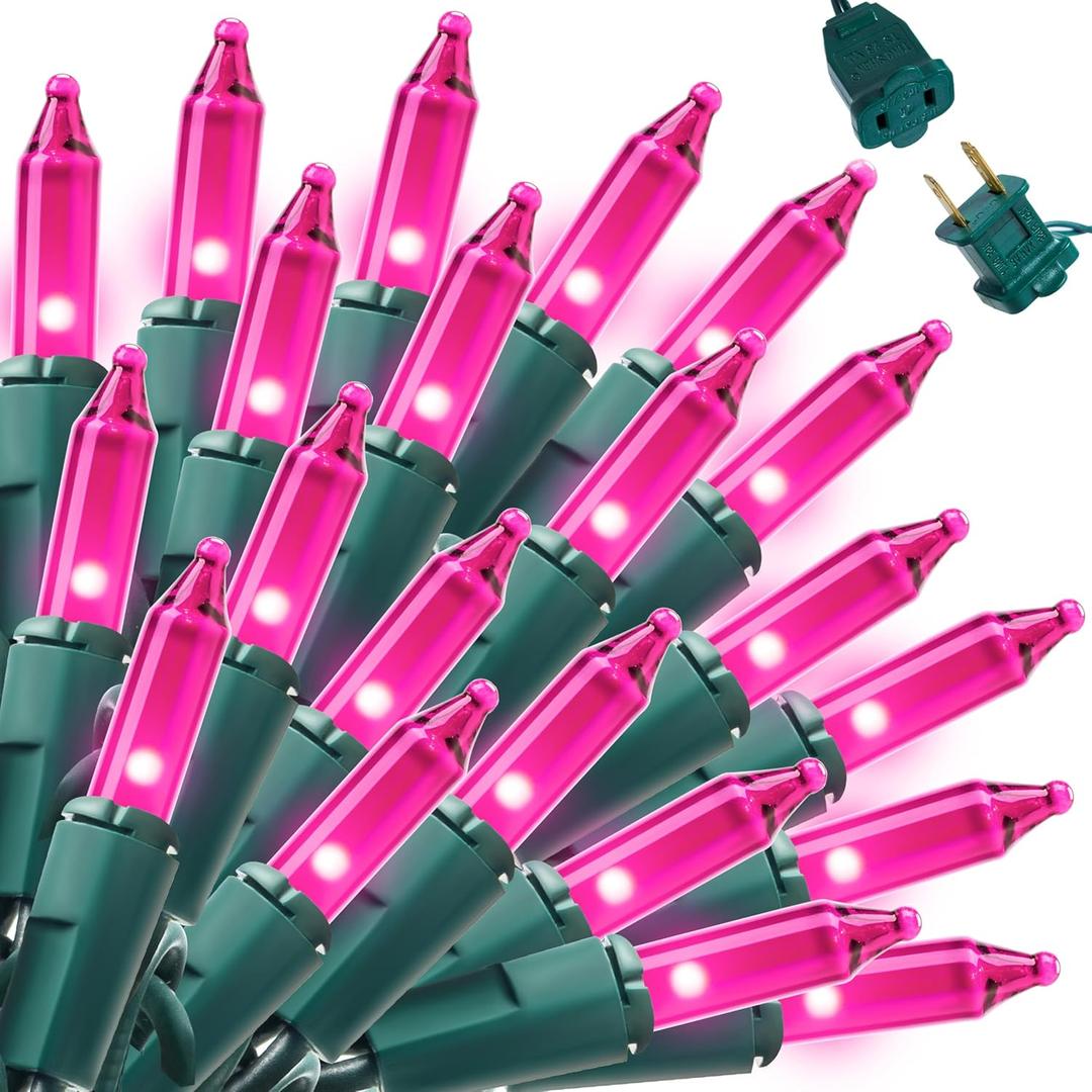 Joiedomi Pink Christmas String Lights, 100 Count 21.4FT Fairy Tree Lights Plug in for Indoor Outdoor Xmas Valentines Decor Patio Holiday Theme Party Yard House, Green Wire