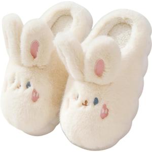 Women's Warm Plush Bunny Animals Slippers Adult Cotton Men's Indoor non-slip Home Thick Bottom Slippers for Winter (6.5-7.5 Women/5.5-6 Men, White)