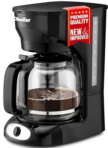 Mueller 12-Cup Drip Coffee Maker - Borosilicate Carafe, Auto-Off, Reusable Filter, Anti-Drip, Keep-Warm Function, Clear Water Level Window Coffee Machine, Kitchen Essentials & Accessories