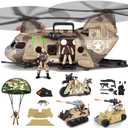 deAO Military Helicopter Toys Set Army Men Playset, Army Toys with Soldier Action Figures, Combat Truck, Motorcycle, Army Tank, Aircraft with Lights&Sound, Christmas Birthday Gifts for Kids Boys