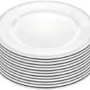 Okllen 12 Pack Plastic Round Charger Plates, 13" Dinner Chargers Decorative Plates with Beaded Rim, Embossed Charger Serving Plates for Wedding, Catering Event, Tabletop Decor, White