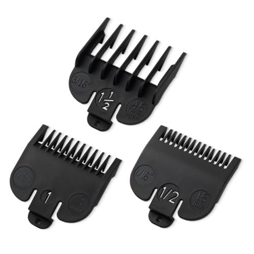 Clipper Guards Set Compatible with Most Wahl Clippers, Clipper Guides Replacement - 1/16" to 3/16", 3 Piece Set, Black Color